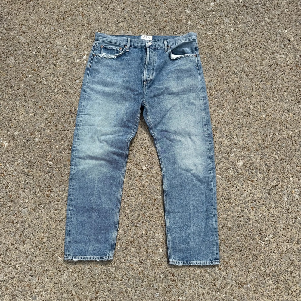 Agolde Washed Blue High-Rise Straight Jeans